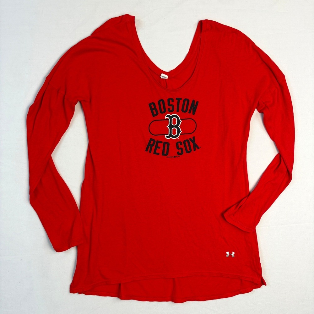 Under‎ Armour Boston Red Sox Red Long Sleeve Scoop Neck Shirt Womens Medium